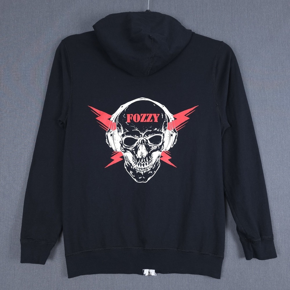 Fozzy Chris Jericho Mens Medium Black Skull Headphones‎ Full Zip Hoodie